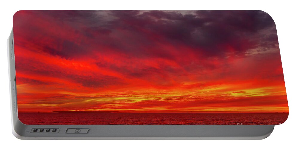 Sunset Portable Battery Charger featuring the photograph Fiery Sunset in Oceanside - January 10, 2022 by Rich Cruse