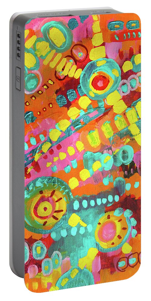 Colorful Abstract Portable Battery Charger featuring the painting Fiesta Pinata Abstract by Nancy Merkle