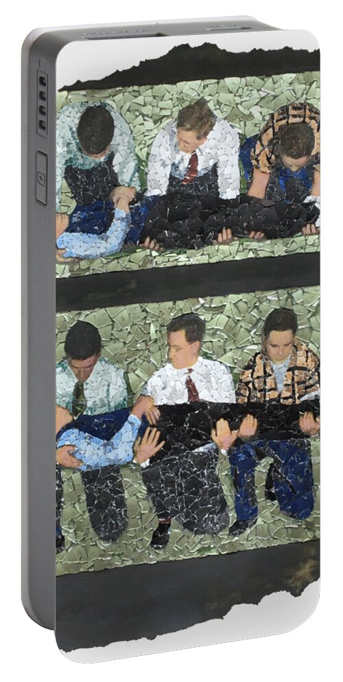 Men Portable Battery Charger featuring the mixed media Fig 104 A, B. Patient resting on bearers's knees. by Matthew Lazure