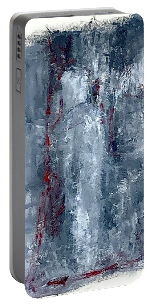 Black And White Portable Battery Charger featuring the painting Figure in the cold by David Euler