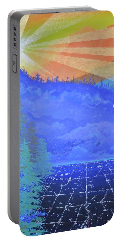 Sunrise Portable Battery Charger featuring the painting Find Your Horizon - Fragment by Ashley Wright
