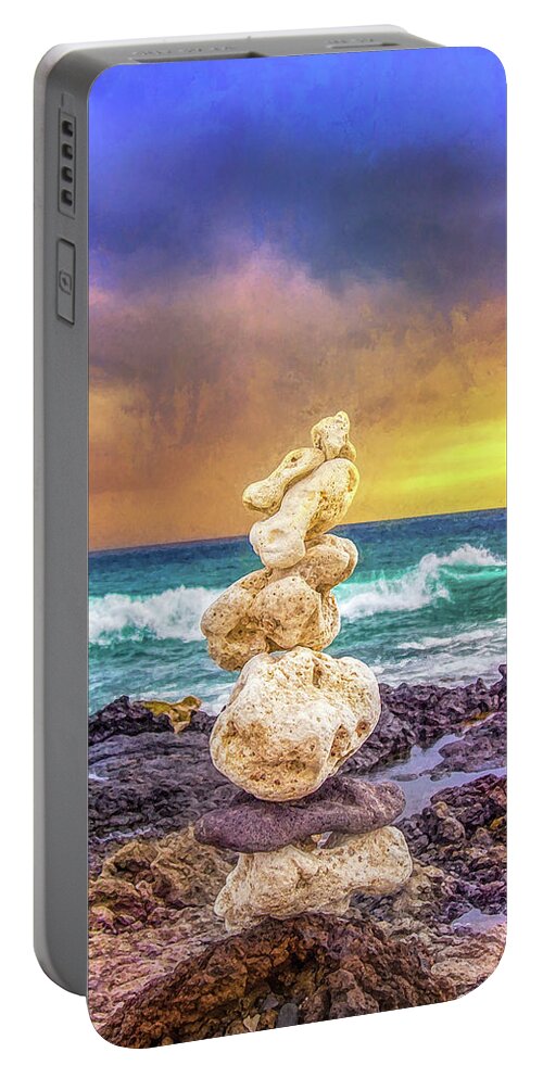 Dramatic Portable Battery Charger featuring the digital art Finding Balance by Cindy Collier Harris