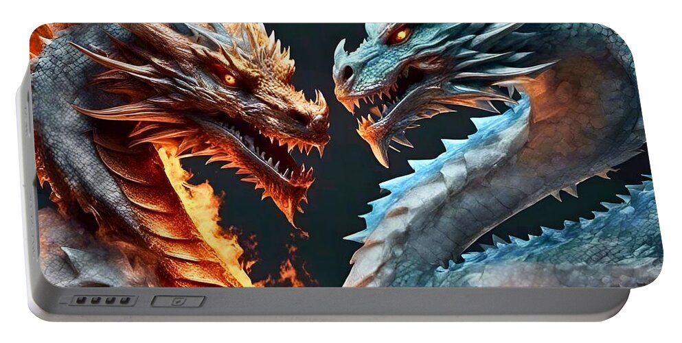 Ai Portable Battery Charger featuring the digital art Fire and Ice Dragons 2023v1 by Cindy's Creative Corner