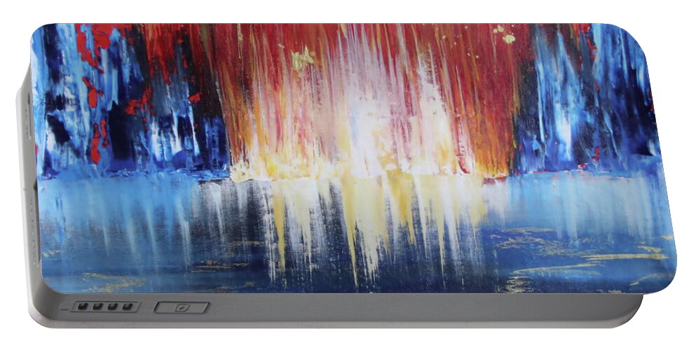 Red Portable Battery Charger featuring the painting Fire and Ice Global Warming by Cathy Beharriell
