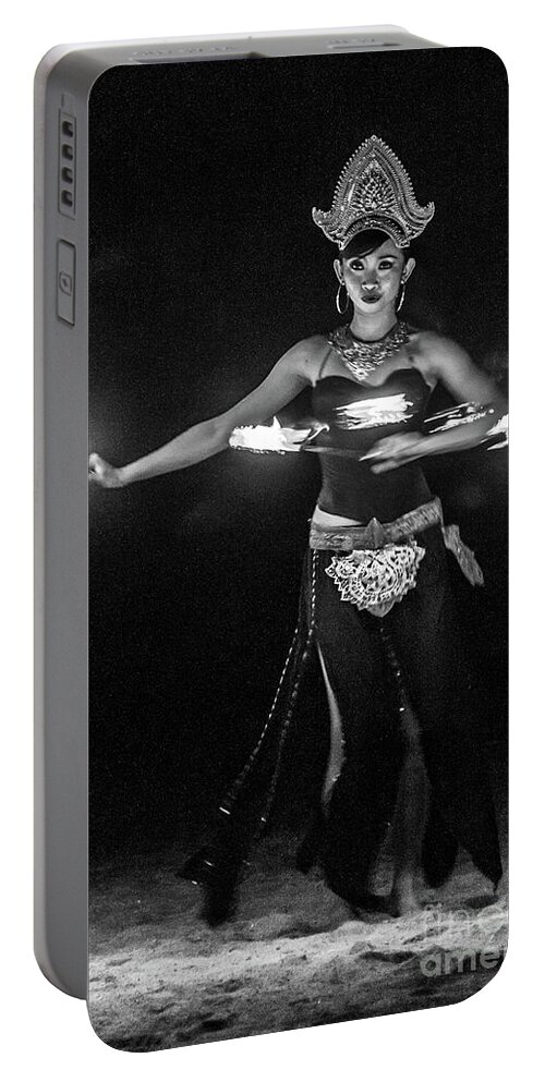 Black And White Portable Battery Charger featuring the photograph Fire Dance - bw by Werner Padarin
