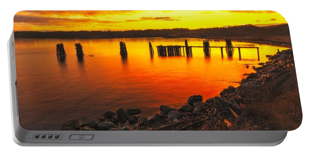 Friday Harbor Washington Portable Battery Charger featuring the photograph Fire in the Water by Thomas Ashcraft