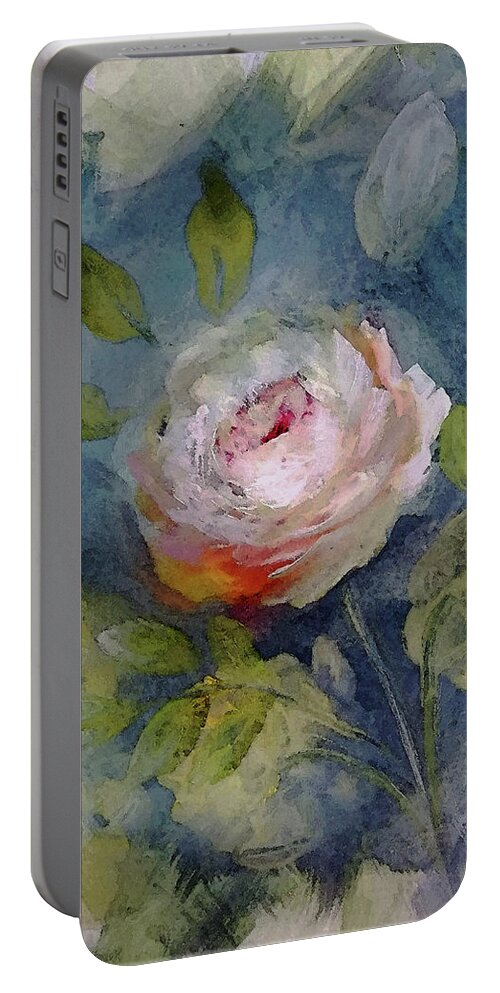 Fire Portable Battery Charger featuring the painting Fire White Rose by Lisa Kaiser