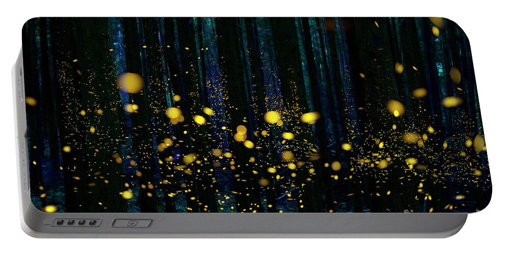00562030 Portable Battery Charger featuring the photograph Fireflies in the Night Forest by Hiroya Minakuchi