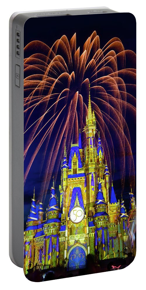 Magic Kingdom Portable Battery Charger featuring the photograph Fireworks at the Magic Kingdom by Mark Andrew Thomas