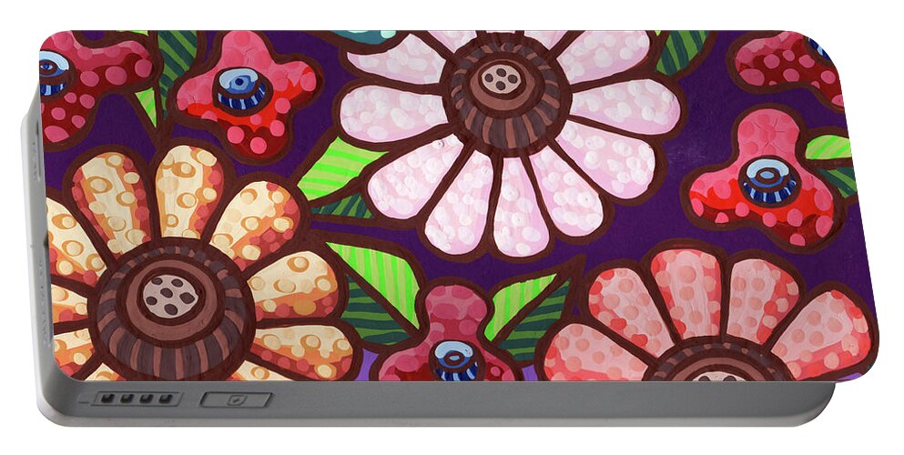 Flower Portable Battery Charger featuring the painting Fireworks. The Color Carnival Floral Painting Series by Amy E Fraser