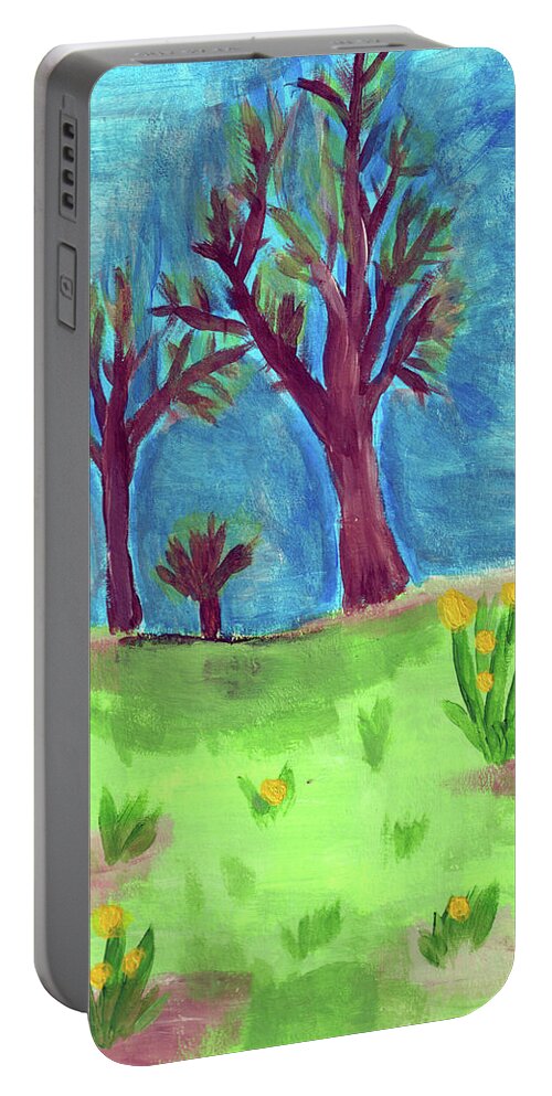 Spring Portable Battery Charger featuring the painting First Colors of Spring by Christopher Reed