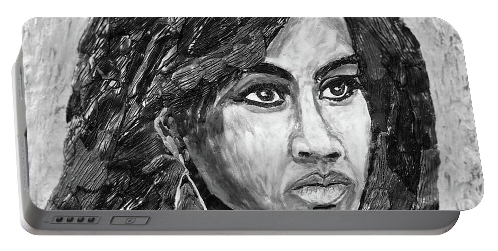  Portable Battery Charger featuring the mixed media First Lady of Hope in BW by Deborah Stanley