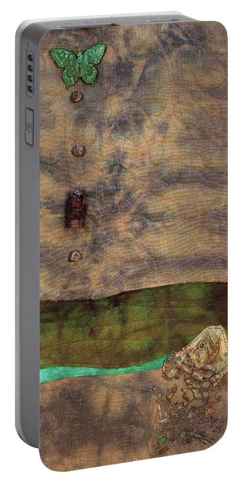 Fiber Art Portable Battery Charger featuring the mixed media Fish and Game 2 by Vivian Aumond