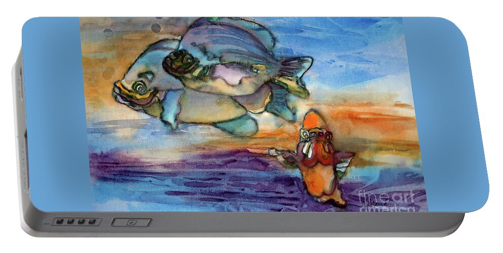 Joyful Portable Battery Charger featuring the painting Fish - Light Rays of Color by Kathy Braud