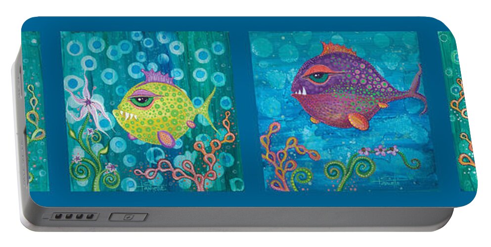 Fish School Portable Battery Charger featuring the digital art Fish School by Tanielle Childers