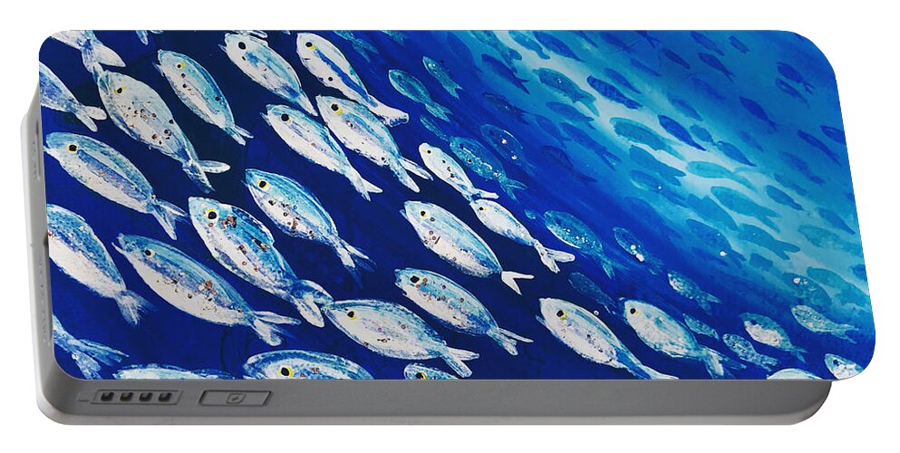 Fish-swirl Portable Battery Charger featuring the painting Fish Swirl by Midge Pippel