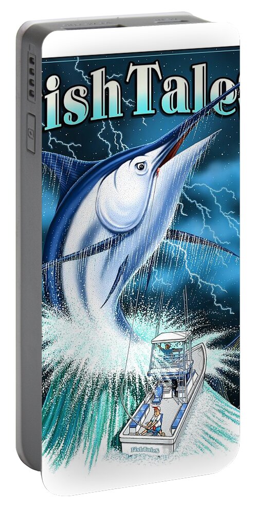 Fishing Portable Battery Charger featuring the digital art Fish Tales by Scott Ross