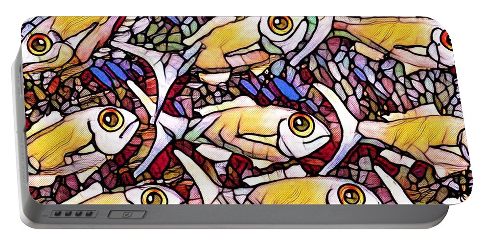 Modern Abstract Art Portable Battery Charger featuring the mixed media Fish There's Always One Rebel by Joan Stratton