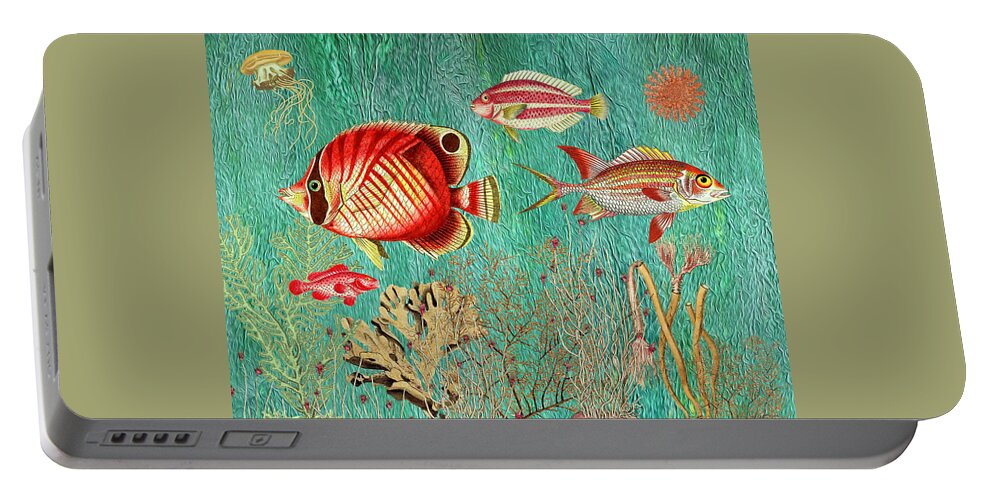 Tropical Fish Portable Battery Charger featuring the mixed media Fish Traffic by Lorena Cassady