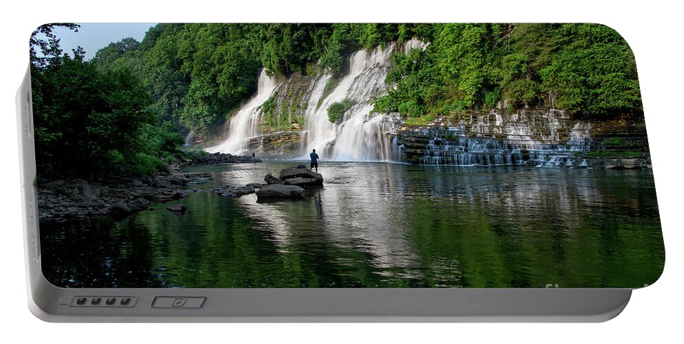 Rock Island State Park. Twin Falls Portable Battery Charger featuring the photograph Fishing At Twin Falls by Phil Perkins