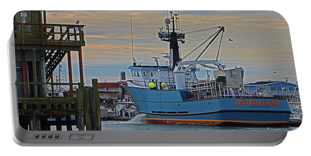Fishing Boat At Westport Portable Battery Charger featuring the digital art Fishing Boat At Westport by Tom Janca