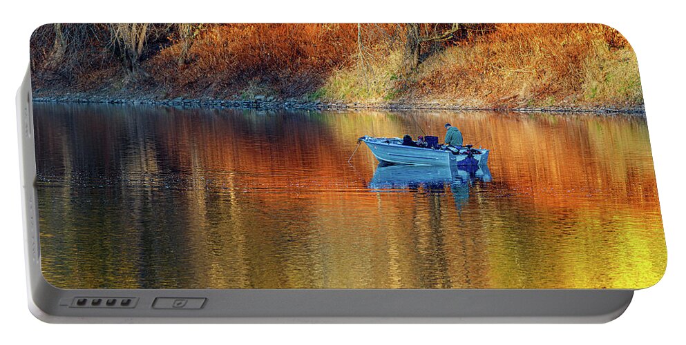 Autumn Portable Battery Charger featuring the photograph Fishing Boat in Autumn by Amelia Pearn