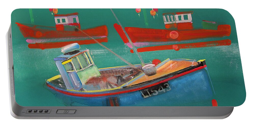 Fishing Portable Battery Charger featuring the painting Fishing Boats at Walberswick by Charles Stuart