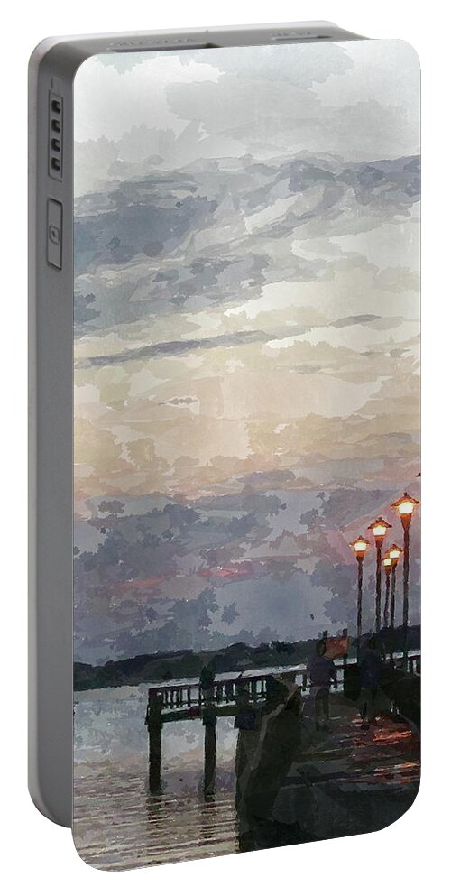 Fine Art Portable Battery Charger featuring the digital art Fishing Dock at Dusk by Robert Harris