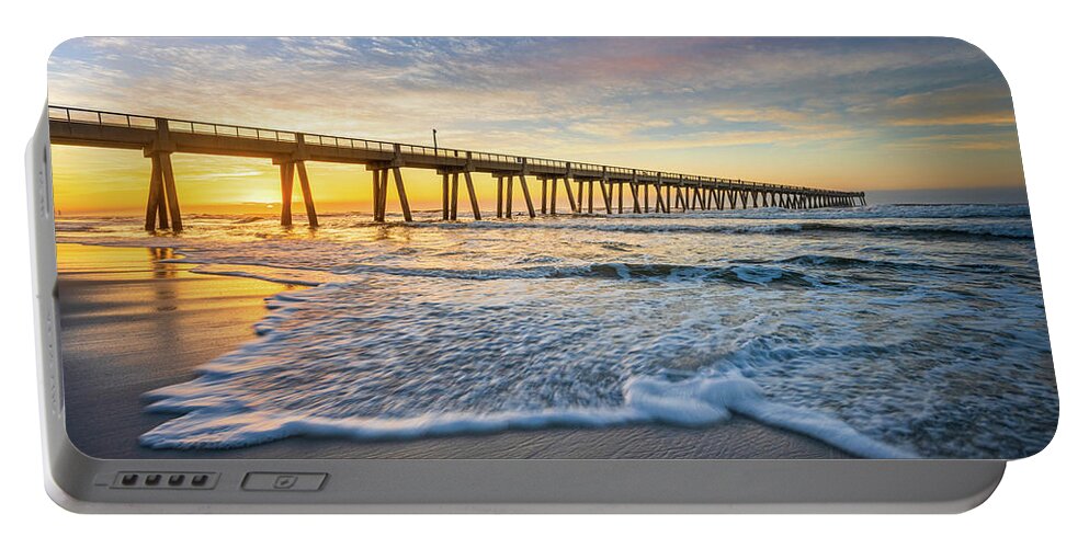 Pier Portable Battery Charger featuring the photograph Fishing Pier Navarre Florida Sunrise by Jordan Hill