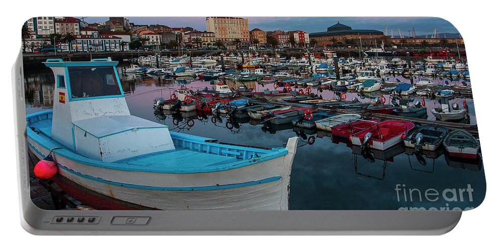 Architecture Portable Battery Charger featuring the photograph Fishing Port of Ferrol by Night Blue and magenta Sky La Corua by Pablo Avanzini