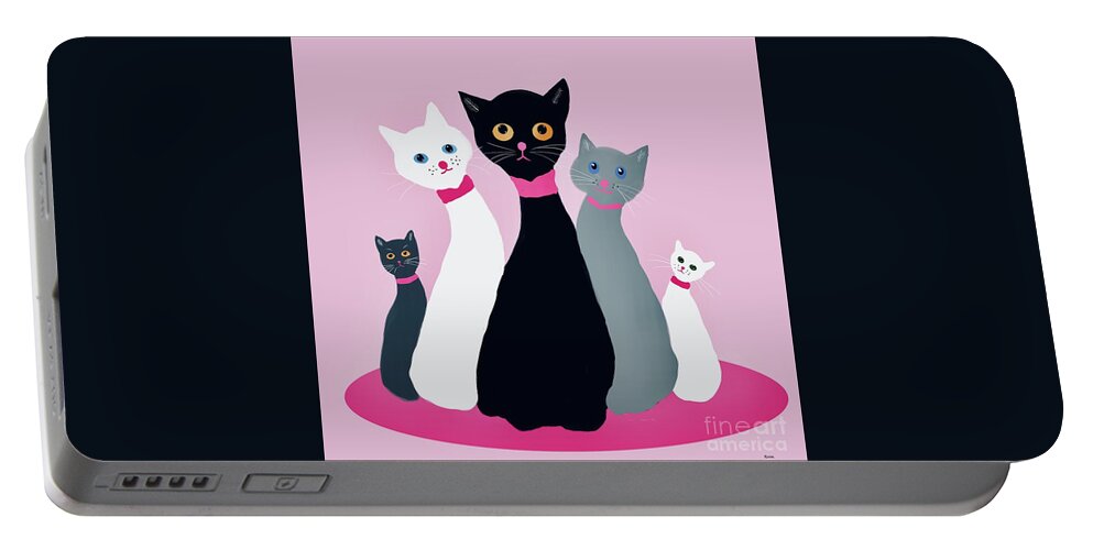 Five Cats Portable Battery Charger featuring the digital art Five cats by Elaine Hayward