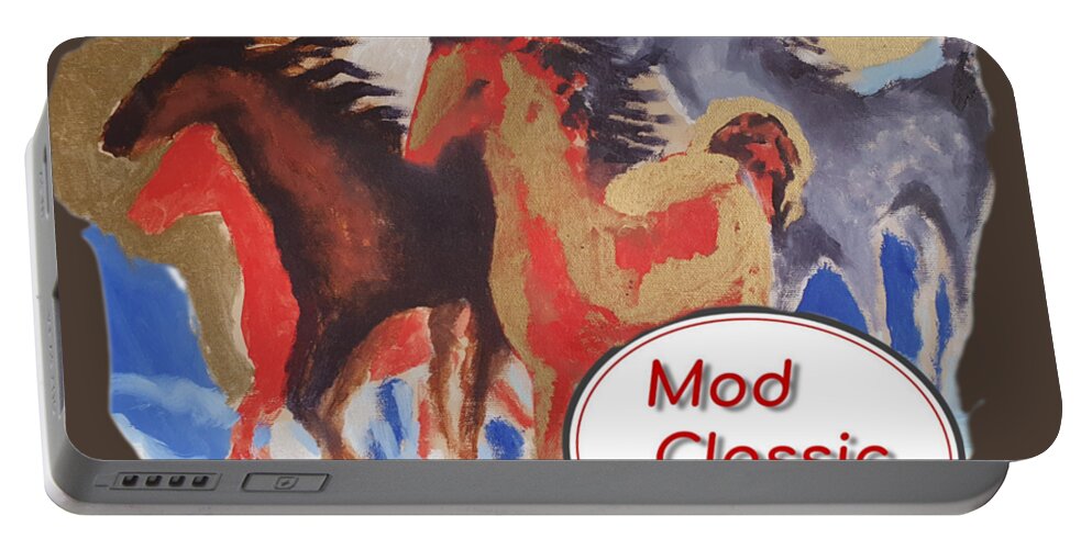 Guitars Portable Battery Charger featuring the painting Five Horses ModClassic Art by Enrico Garff