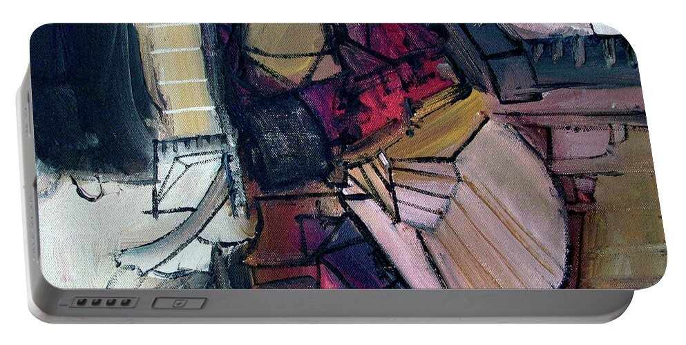 Abstract Portable Battery Charger featuring the painting Five Till Three by Jim Stallings