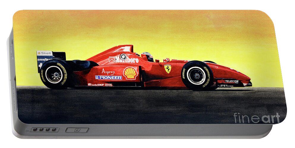 Michael Schumacher Portable Battery Charger featuring the painting Flag by Oleg Konin