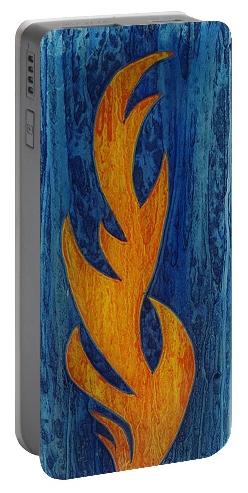 Glass Portable Battery Charger featuring the glass art Flame on Blue by Christopher Schranck