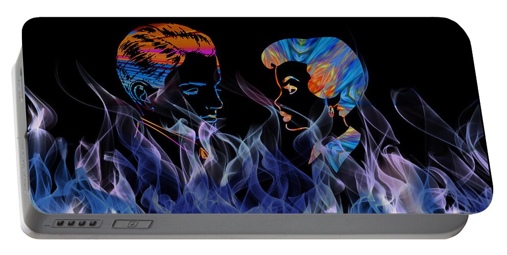 Cool Art Portable Battery Charger featuring the mixed media Flames of Love Forever by Ronald Mills