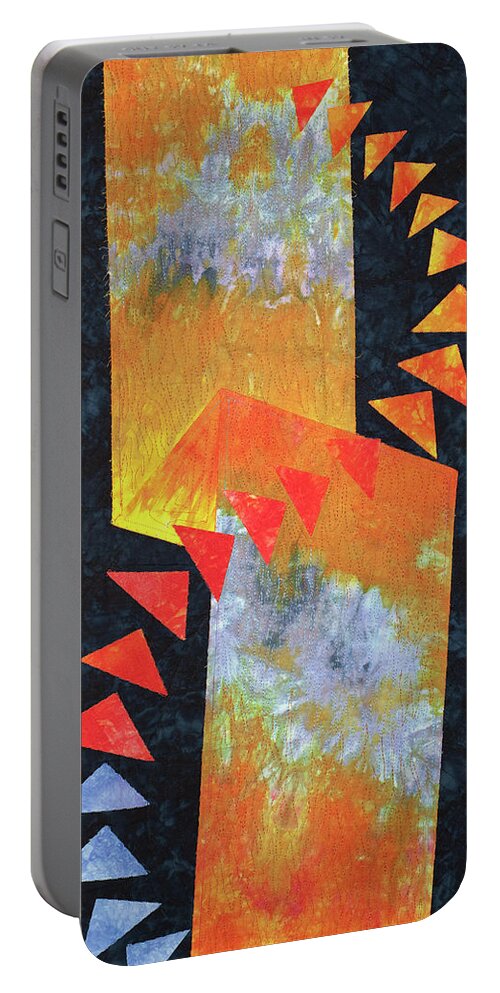 Fiber Art Portable Battery Charger featuring the mixed media Flight at Sunset Detail by Vivian Aumond