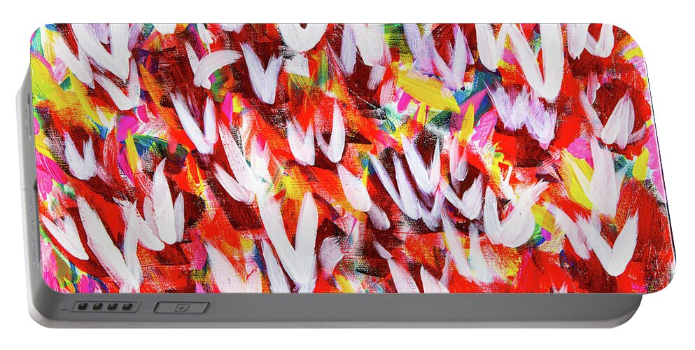 Abstract Portable Battery Charger featuring the digital art Flight Of The White Doves - Colorful Abstract Contemporary Acrylic Painting by Sambel Pedes