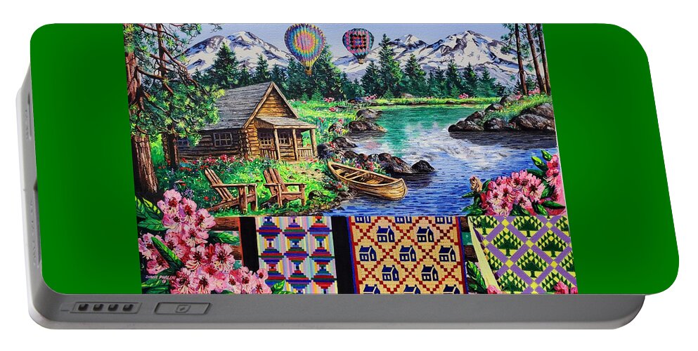 Quilts Portable Battery Charger featuring the painting Floating Over Sisters by Diane Phalen