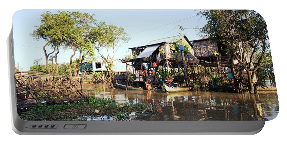 Panoramic Portable Battery Charger featuring the photograph Floating Villages of the Tonle Sap Lake in Cambodia by Sonny Ryse