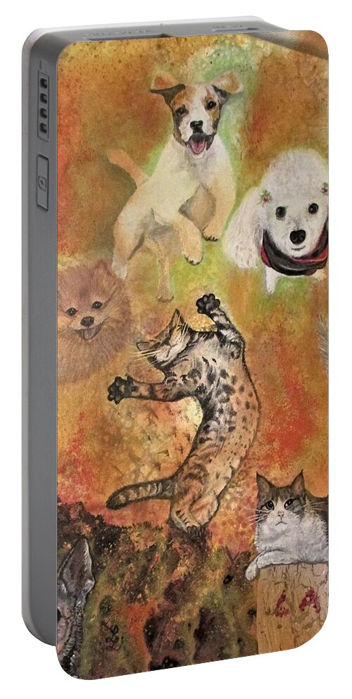 Pets Portable Battery Charger featuring the painting Floor Is Lava Party by Lynn Raizel Lane