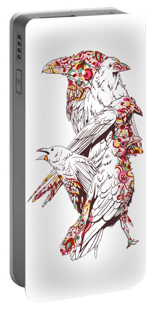 Colorful Portable Battery Charger featuring the digital art Floral Bird by Jacob Zelazny