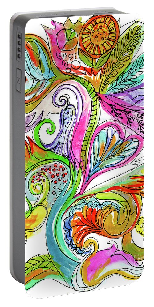 Floral Portable Battery Charger featuring the painting Floral Illumination With Peace Sign by Genevieve Esson