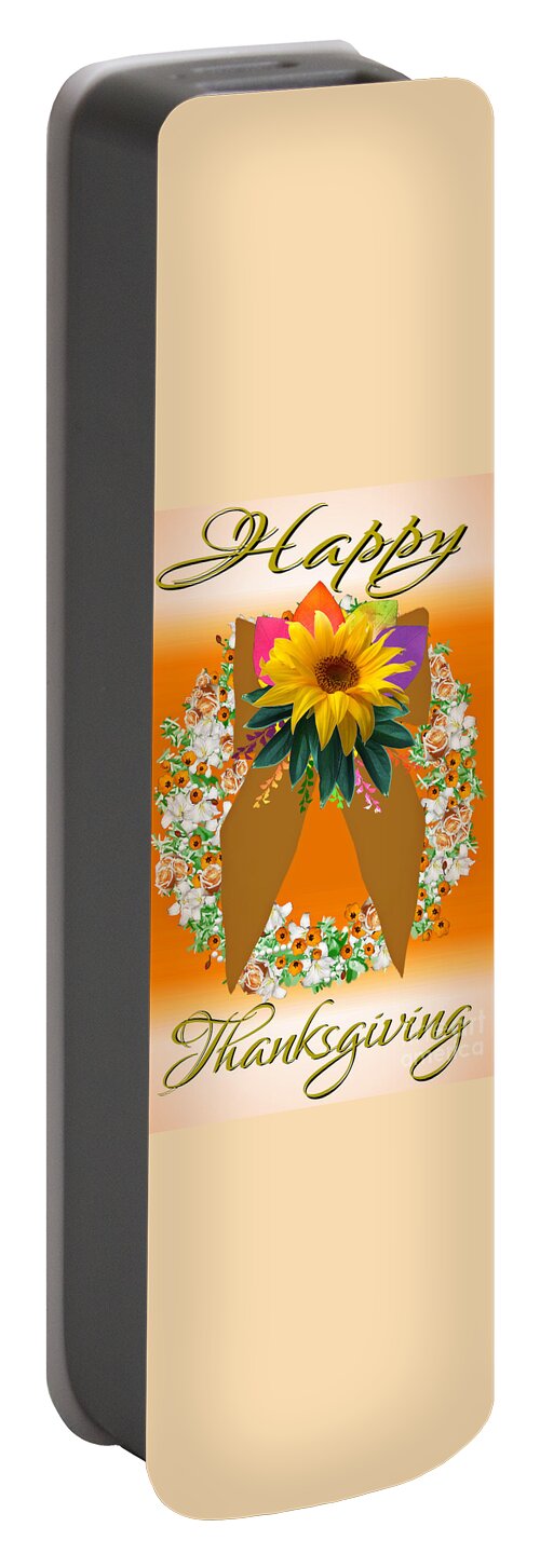 Happy Portable Battery Charger featuring the digital art Floral Wreath Happy Thanksgiving Card by Delynn Addams