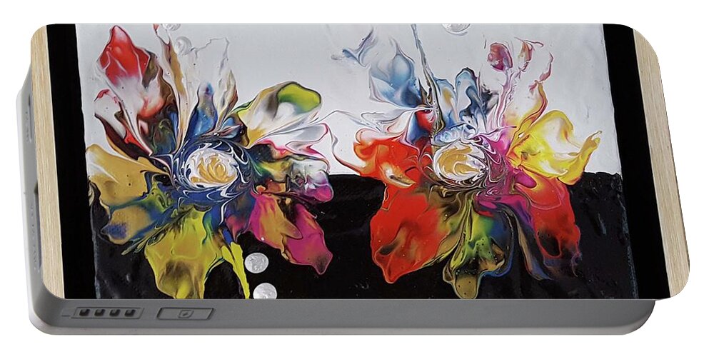 Acrylic Portable Battery Charger featuring the painting Florals and Pearls by Diana Hrabosky