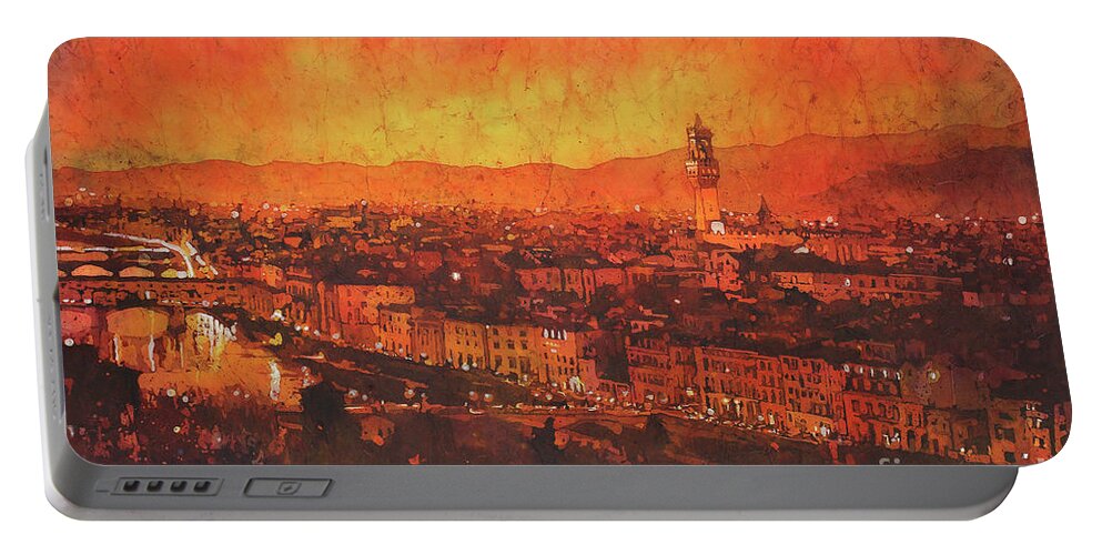 Batik Art Portable Battery Charger featuring the painting Florence sunset by Ryan Fox