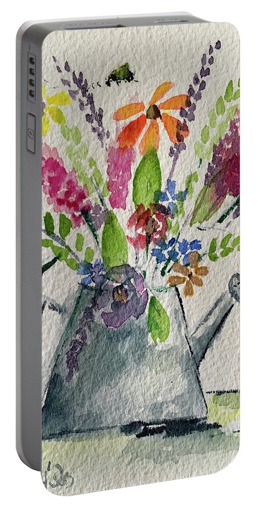 Flowers Portable Battery Charger featuring the painting Flower Buzz by Roxy Rich
