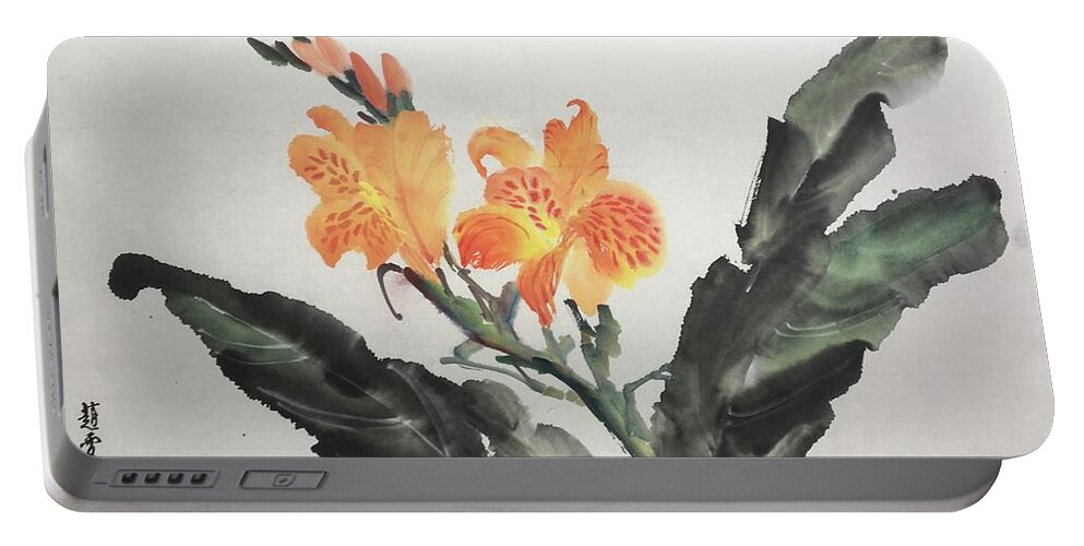 Flower Portable Battery Charger featuring the painting Embrace Nature with Open Your Minds by Carmen Lam
