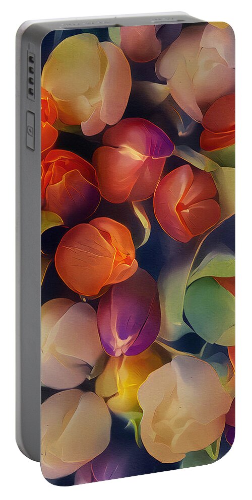 Nature Portable Battery Charger featuring the mixed media Flower Fantasy - Tulips by Klara Acel