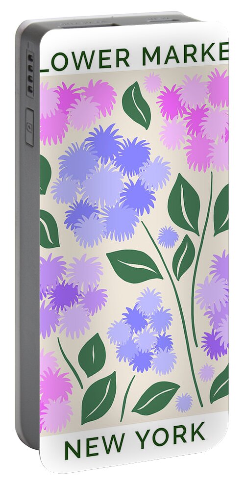 Flower Market Portable Battery Charger featuring the painting Flower Market New York Retro Floss Flowers by Modern Art